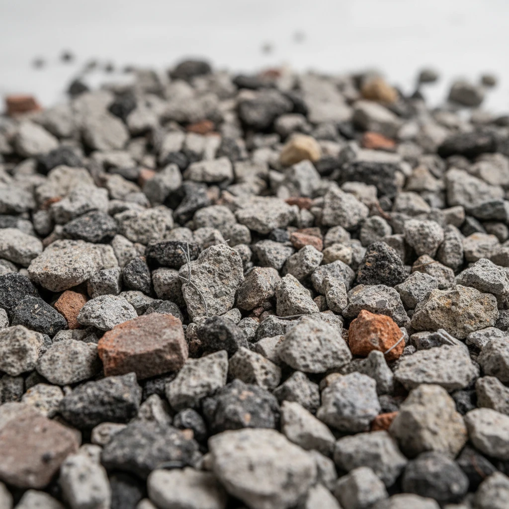 A clean, detailed macro shot of Recycled ABC Stone showcasing its varied grey tones and texture.